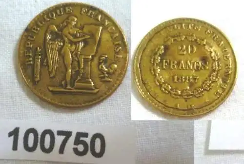 alte 20 Francs M?nze Frankreich 1887 F?lschung Scherzm?nze Probe ?