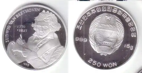 250 Won Silber M?nze Volksrepublik Korea Ludwig van Beethoven 1999