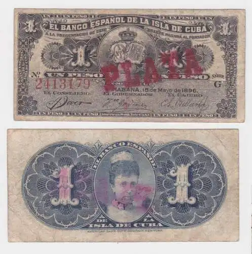 1 Peso Banknote Cuba Kuba 1896 ?berdruck PLATA Pick 47 b (153423)