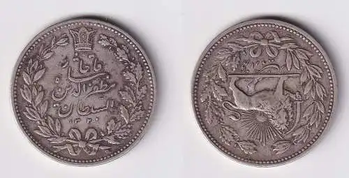 5000 Dinars Silber Münze Persien Iran "Mozaffar ad-Din Shah Qajar (1896 - 1907)" 1902 ss+ (164583)