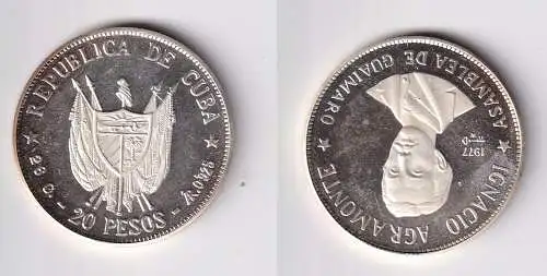 20 Pesos Silber Münze Kuba 1977 Ignacio Agramonte 26g 925 AG (105099)