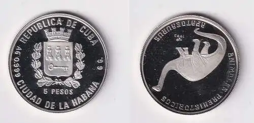 5 Pesos Silber Münze Kuba 1993 Urzeittiere Apatosaurus 6g 999 Ag (119148)