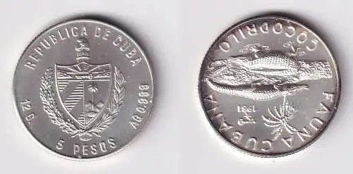 5 Pesos Silber Münze Kuba 1981 Fauna Cubana Krokodil Stgl. (119405)