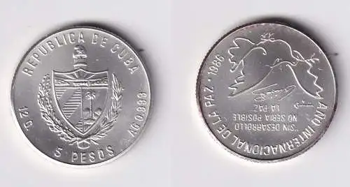 5 Pesos Silber Münze Kuba 1986 Internationales Jahr des Friedens 12g 999 Ag (112657)