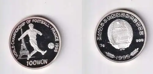 100 Won Silber Münze Korea 1995 Fußball-WM Frankreich 1998 7g 999 Ag (105269)