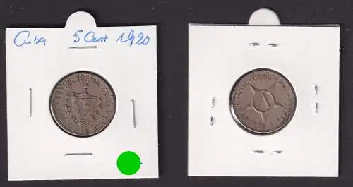 5 Cents Kupfer Nickel Münze Kuba Cuba 1920 ss (172100)