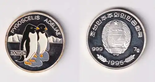 100 Won Silber Farb Münze Korea 1995 Adeliepinguine (129206)