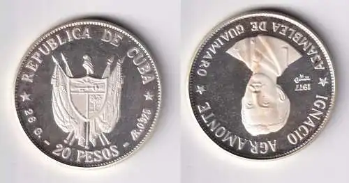 20 Pesos Silber Münze Kuba 1977 Ignacio Agramonte 26g 925 AG (124016)
