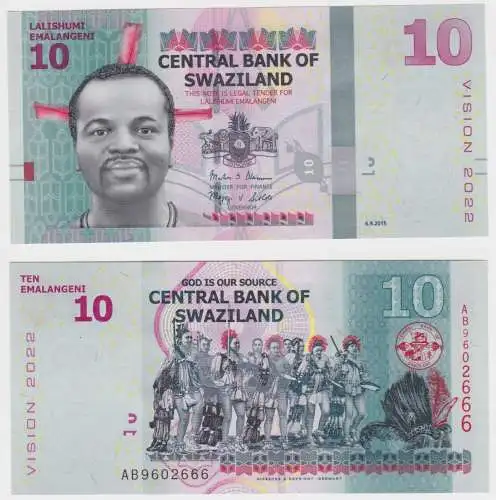 10 Emalangeni Banknote Swasiland Swaziland 2015 bankfrisch UNC (159514)