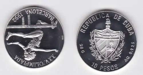 10 Pesos Silber M?nze Kuba 1990 H?rdenlauf Olympiade Barcelona 1992 (172376)
