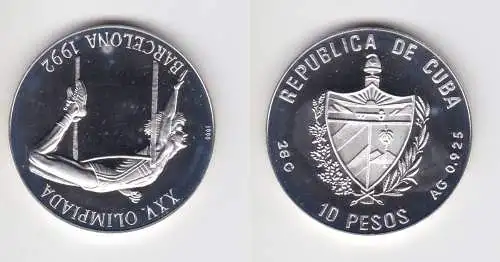 10 Pesos Silber Münze Kuba 1990 Hochsprung Olympiade Barcelona 1992 (172628)