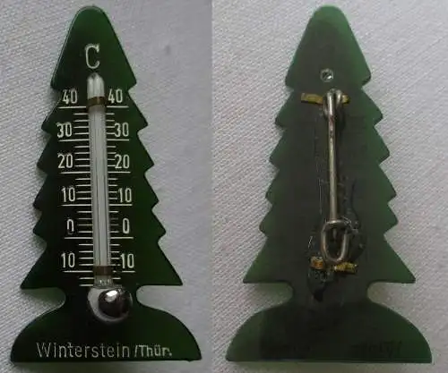alte Anstecknadel Winterstein in Thüringen Tanne mit Thermometer um 1940 (117469)