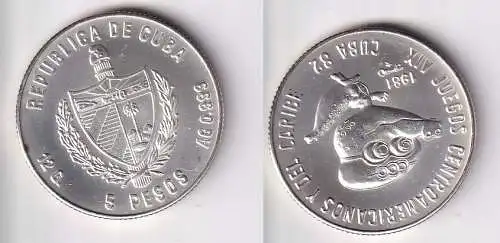 5 Pesos Silber Münze Kuba Cuba 1981 Zentralamerika Spiele Maskottchen Stgl. (1/167348)