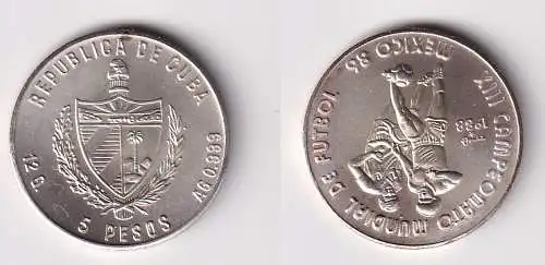 5 Pesos Silber Münze Kuba Cuba 1988 Fussball WM Mexiko 1986 Stgl. (20/2/167454)