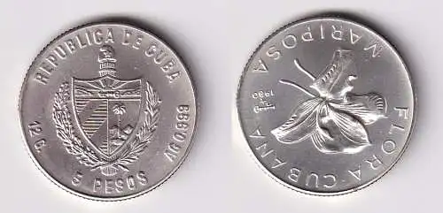 5 Pesos Silber Münze Kuba Cuba 1980 Flora Cubana Mariposa Schmetterlingsblume Stgl. (21/6/167499)
