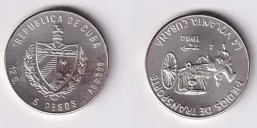 5 Pesos Silber Münze Kuba Cuba 1984 Medios de Transporte la Volanta Stgl. (21/6/167344)