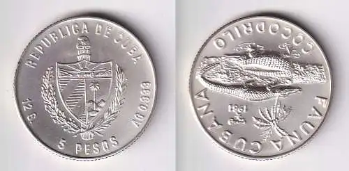 5 Pesos Silber Münze Kuba Cuba 1981 Fauna Cubana Cocodrilo Krokodil Stgl. (20/1/166945)