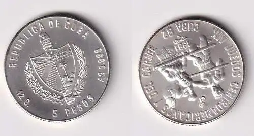 5 Pesos Silber Münze Kuba Cuba 1981 Zentralamerika Spiele Boxen Stgl. (neu/1/166906)