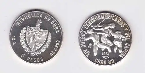 5 Pesos Silber Münze Kuba Cuba 1981 XIV. Karibische Spiele 1982 Leichtathletik (12/21/115828)