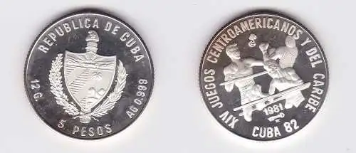 5 Pesos Silber Münze Kuba Cuba 1981 Zentralamerika Spiele Boxen 1982 Stgl. (12/21/112518)