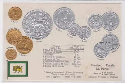 99698 geprägte Ak mit Münzen von Persien Persia Iran um 1900