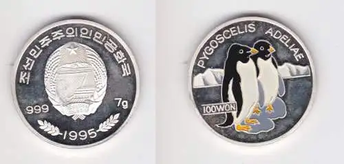 100 Won Silber Farb Münze Korea 1995 Adeliepinguine (103525)