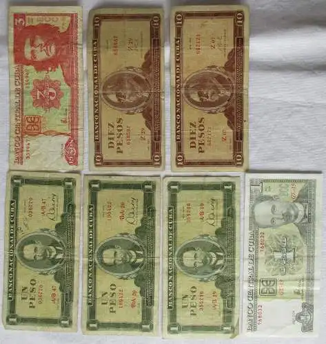 7 Banknoten 1 und 10 Pesos Cuba Kuba 1971 bis 2004 (152928)