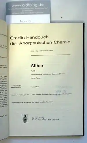 Keim, Rudolf: Silber. Teil B 5. Silber-Organische Verbindungen. Organische Silbersalze.
