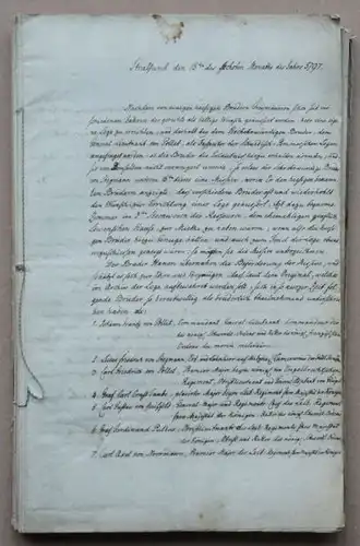 Franc-maçonner: Protocole de fondation (acte d'origine) de la Loge Gustav Adolf aux trois rayons de Stralsund