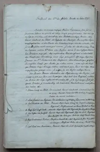 Freimaurer: Gründungsprotokoll (Urkunde) der Loge Gustav Adolf zu den drei Strahlen in Stralsund