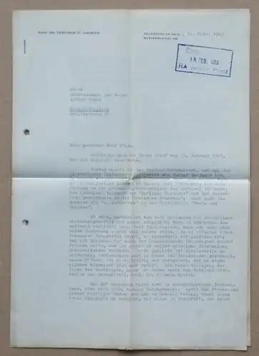 Zweiseitiger getippter und signierter Brief von Prof. Theodor W. Adorno.