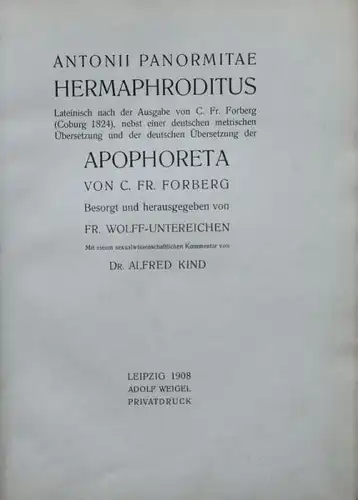 Panormitae, Antonii (d.i.A.Beccatelli). Hermaphroditus. 