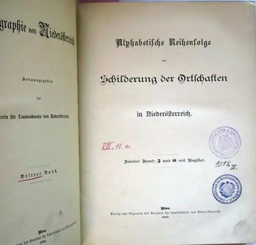 Alphabetische Reihenfolge und Schilderung der Ortschaften in Niederösterreich - Zweiter Band (F und G mit Register).