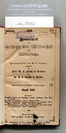 Frankel, Z. und H. Graetz (Hrsg.): Monatsschrift für Geschichte und Wissenschaft des Judentums. 32.Jahrgang, 1883.