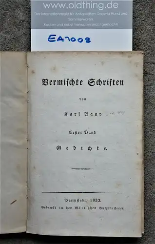 Baur, Karl: Vermischte Schriften. Erster Band. 