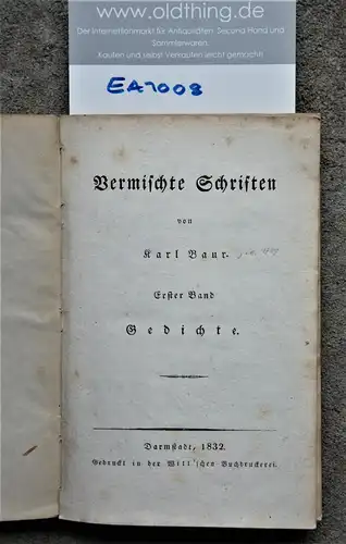 Baur, Karl: Vermischte Schriften. Erster Band.