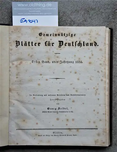 Gemeinnützige Blätter für Deutschland. Erster Band, oder Jahrgang 1835. 