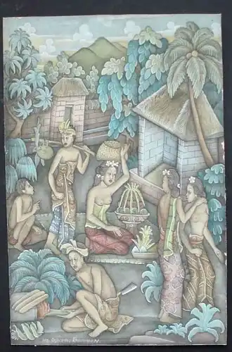 Stilisierte Indonesische Dorfszenerie.