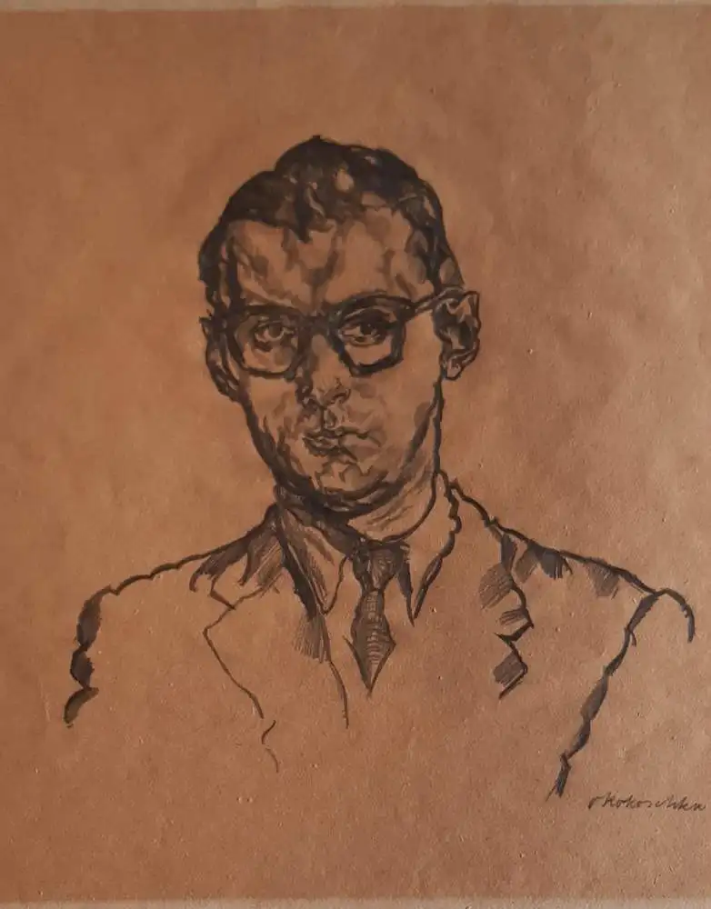 Oskar Kokoschka: Original Bleistiftzeichnung auf gegilbten Papier. 1