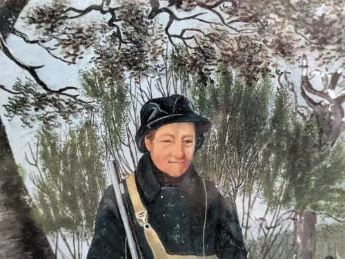 Winterliche Jagdszene - Kleines altmeisterliches Aquarell