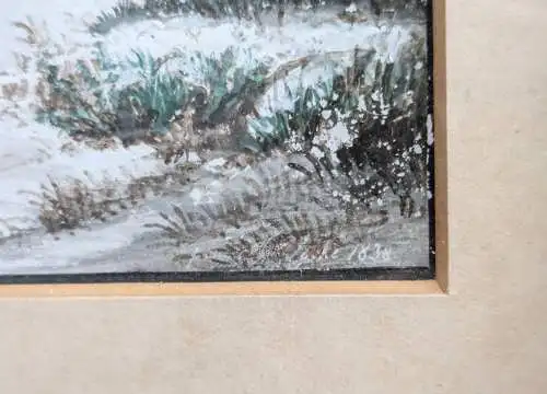 Winterliche Jagdszene - Kleines altmeisterliches Aquarell