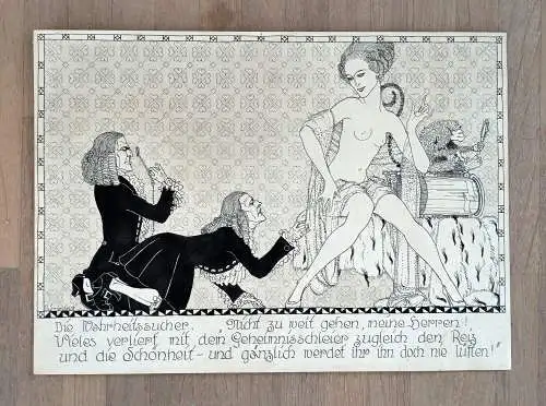 Feine erotische Jugendstil-Federzeichnung von Dürrenfeld. 