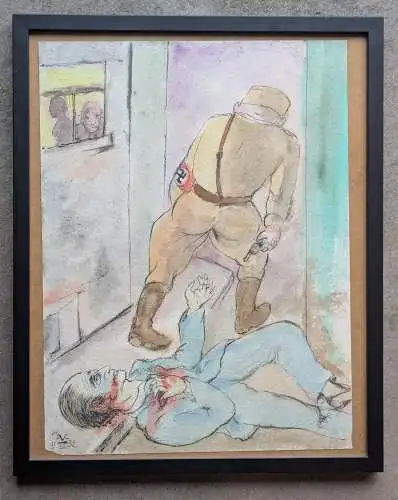 Farbig aquarellierte Federzeichnung von Bruno Voigt