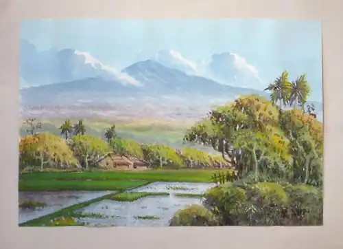 Indonesische Reisfelder - Originalaquarell