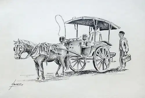 Indonesische Kutsche - Original Tuschzeichnung