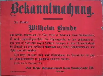 Plakat: Hinrichtung Berlin 1911 0
