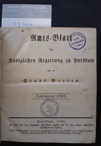 Amts-Blatt der Königlichen Regierung zu Potsdam und der Stadt Berlin. Jahrgang 1838.