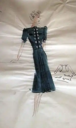 Kolorierter Original Kostümentwurf - 50er Jahre