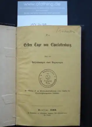 Die ersten Tage von Charlottenburg. Nach den Aufzeichnungen eines Augenzeugen.