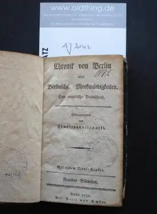 Tlantlaquatlapatli, [das ist: Seyfried, Heinrich Wilhelm]: Chronic von Berlin oder Berlinische Merkwürdigkeiten.